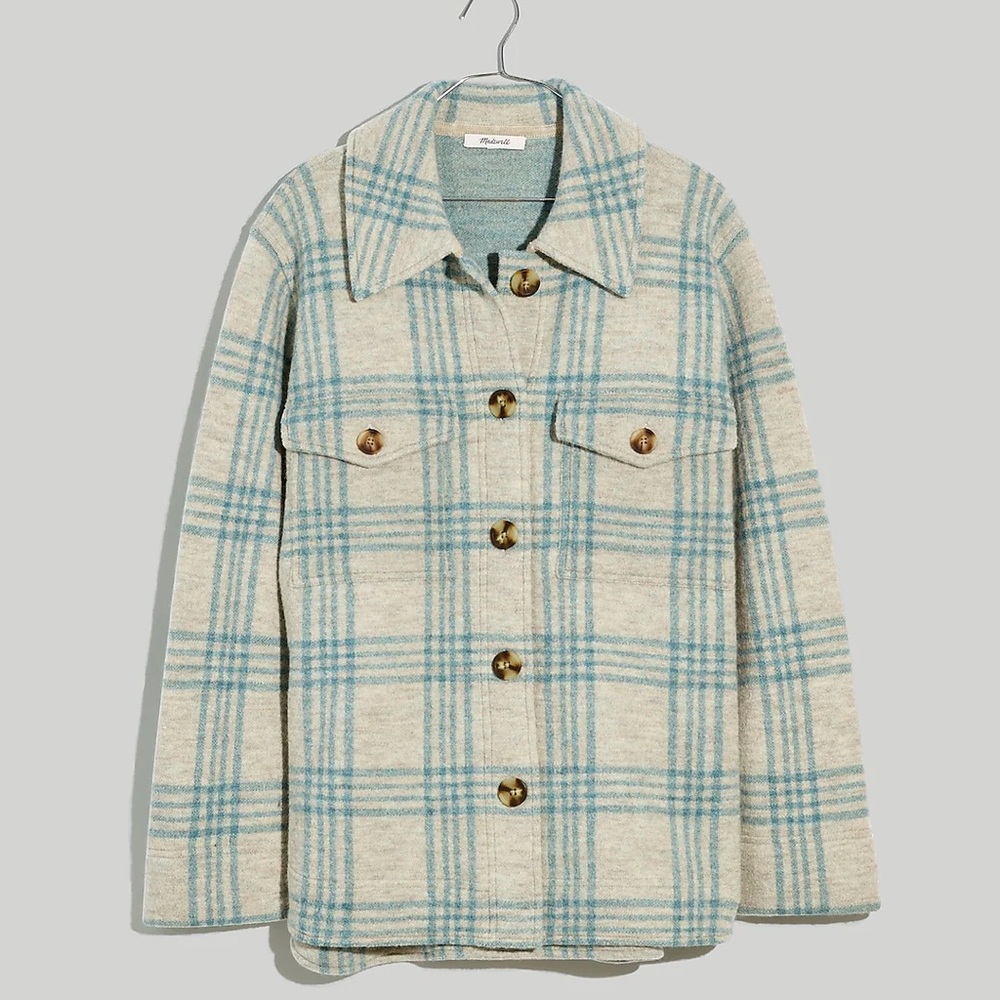 Madewell Blue Plaid Boiled Wool Shirt-Jacket